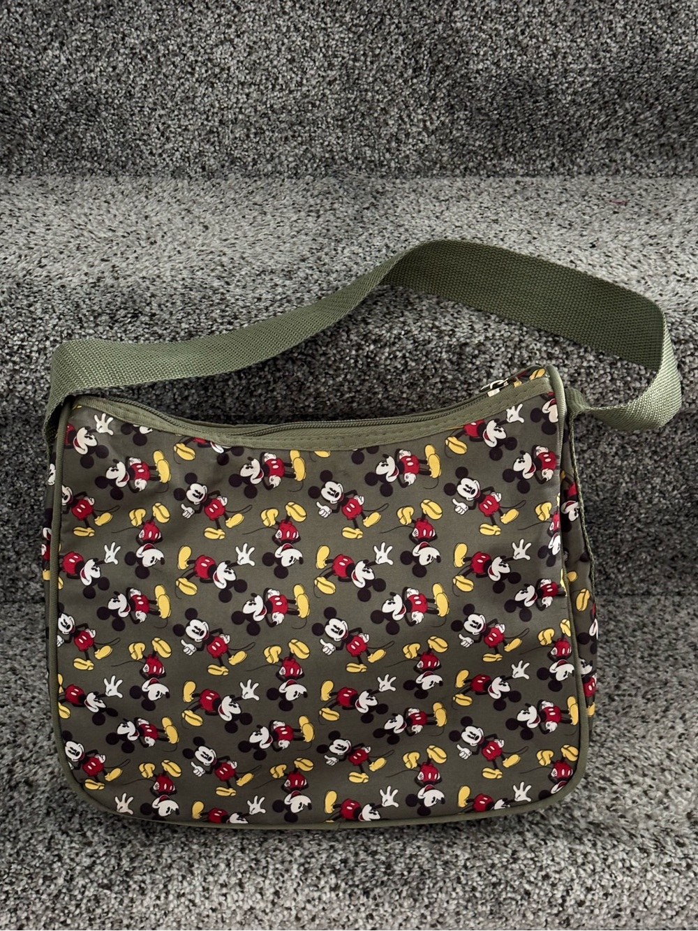 Disney Mickey Mouse Olive Green Canvas Print Hand Shoulder Bag Purse. Never Used